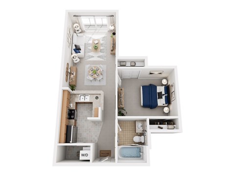 Floor plan for 1 bed, 1 bath, 589 sqft